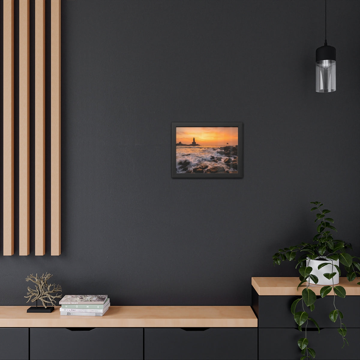 Framed Posters - Coastal Golden Glow — Landscape