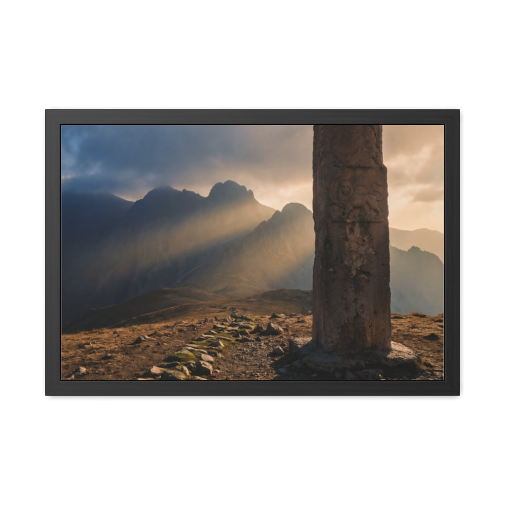 Framed Poster - Ancient Lion & Sun — Landscape