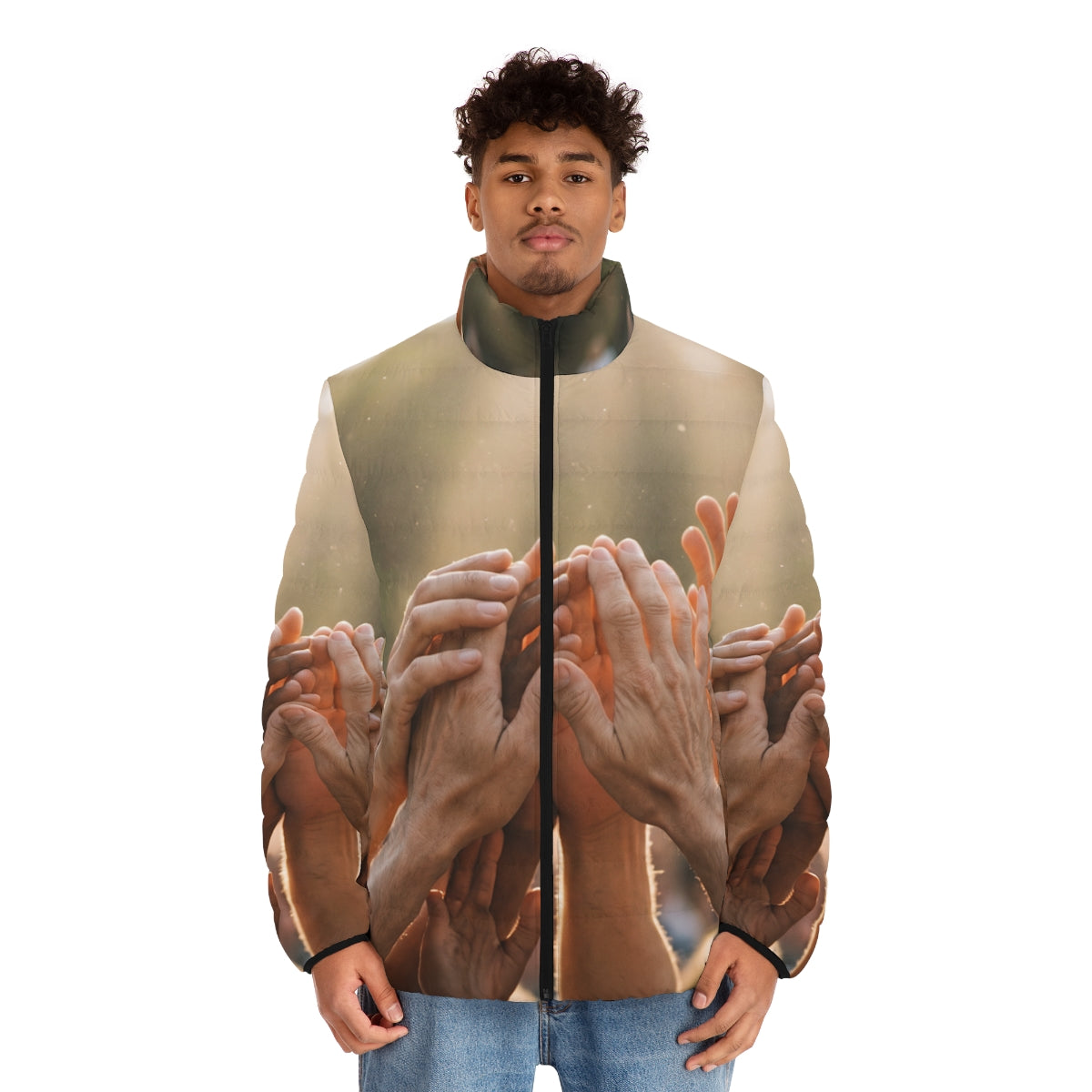 Men's Puffer Jacket - Golden Rays of Unity Wall Art |...