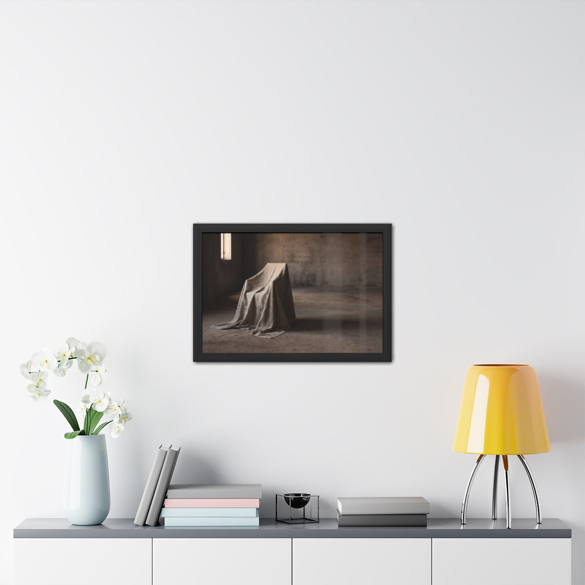 Framed Posters - Silent Shadow Covered Chair Art — Landscape...