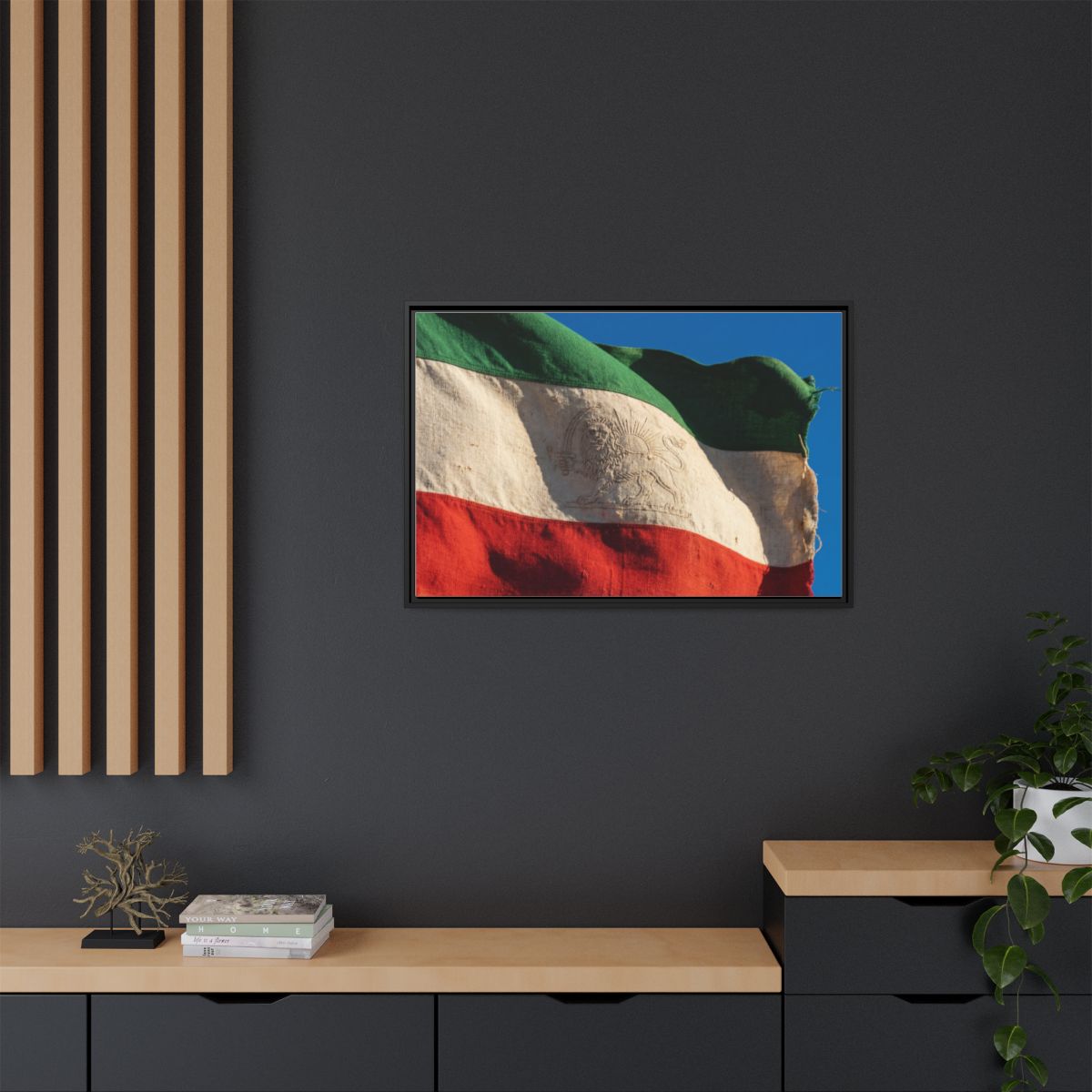 Framed Canvas Art - Distressed Flag — Black / 1.25"