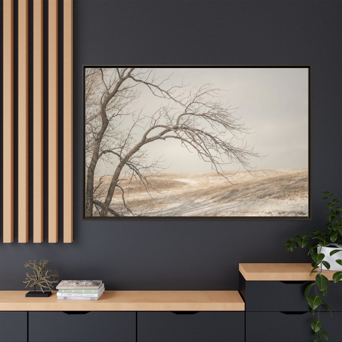 Framed Canvas Art - Minimalist Winter — Espresso / 1.25"