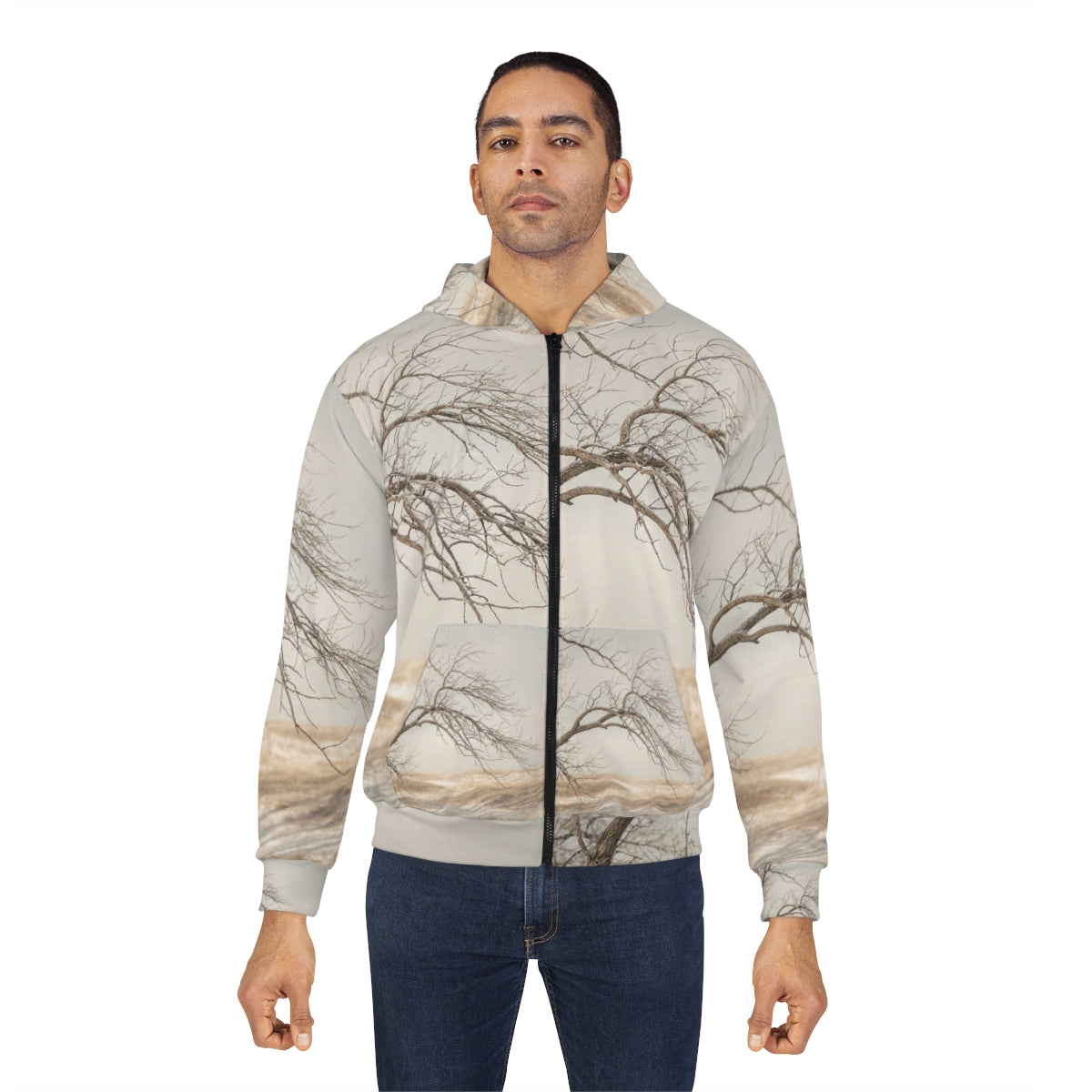 Men's Unisex Zip Hoodie - Silent Branches Winter Landscape...