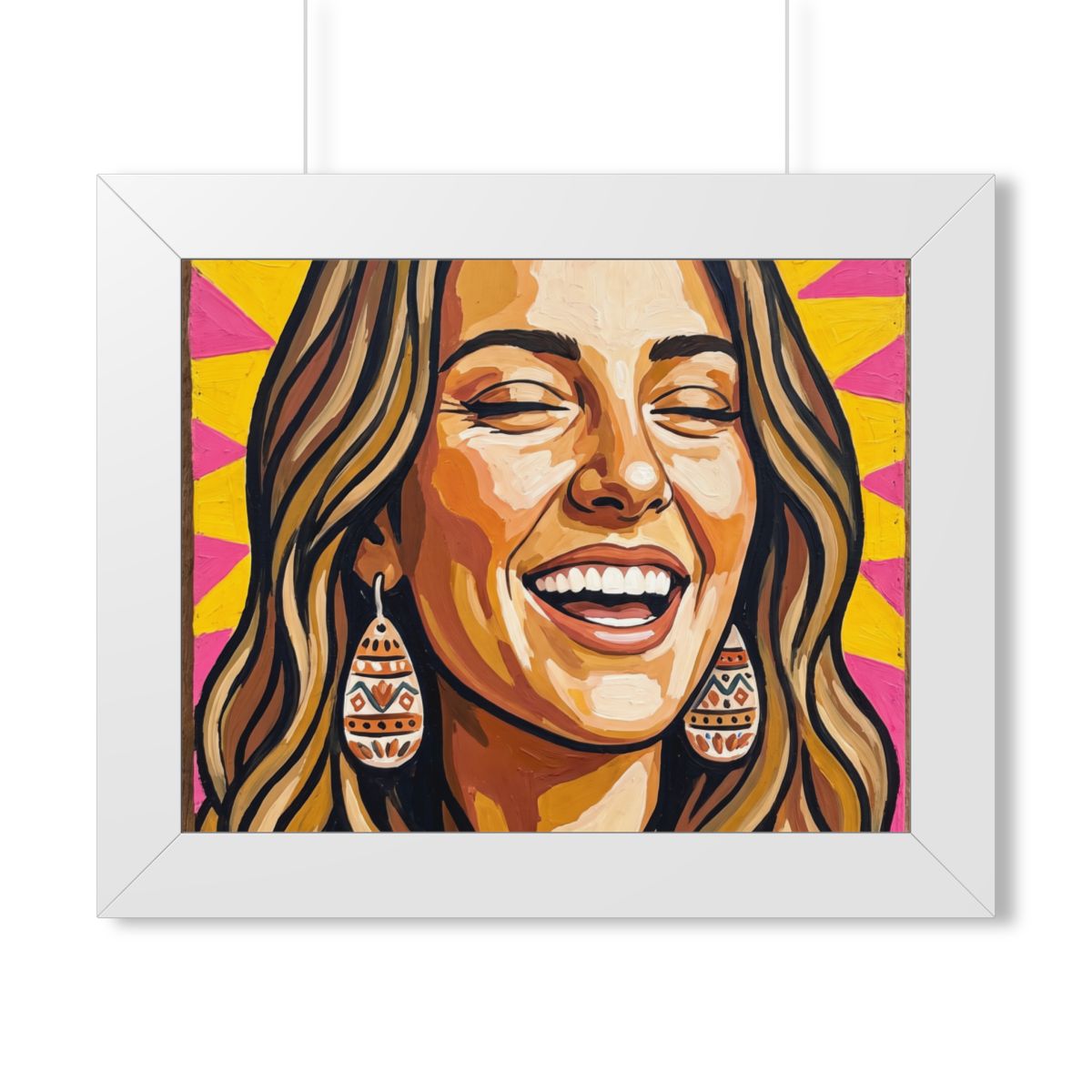 Framed Horizontal Poster - Radiant Joy Boho Pop Art Portrait...