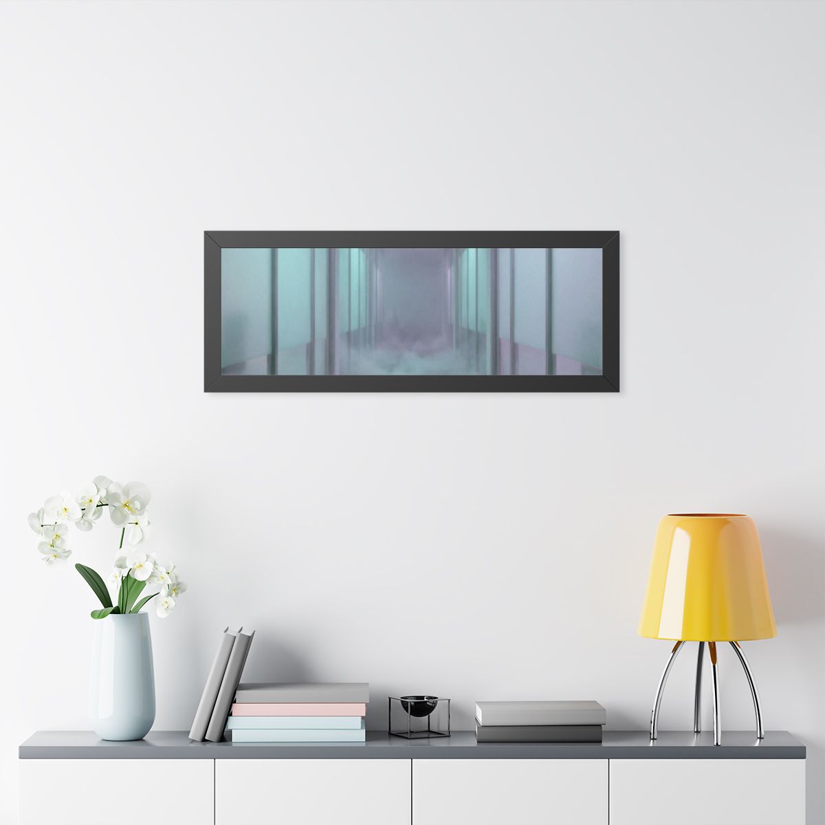 Framed Horizontal Poster - Liminal Corridor Fog Art Print —...
