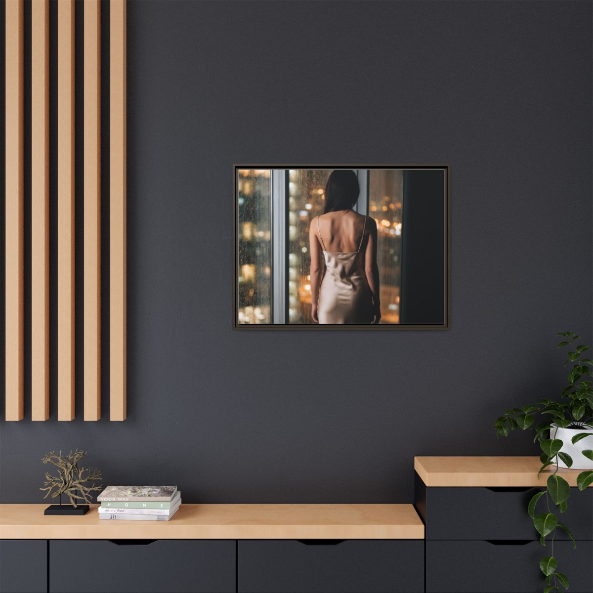 Framed Canvas - Midnight Rain Masterpiece — Espresso / 1.25"