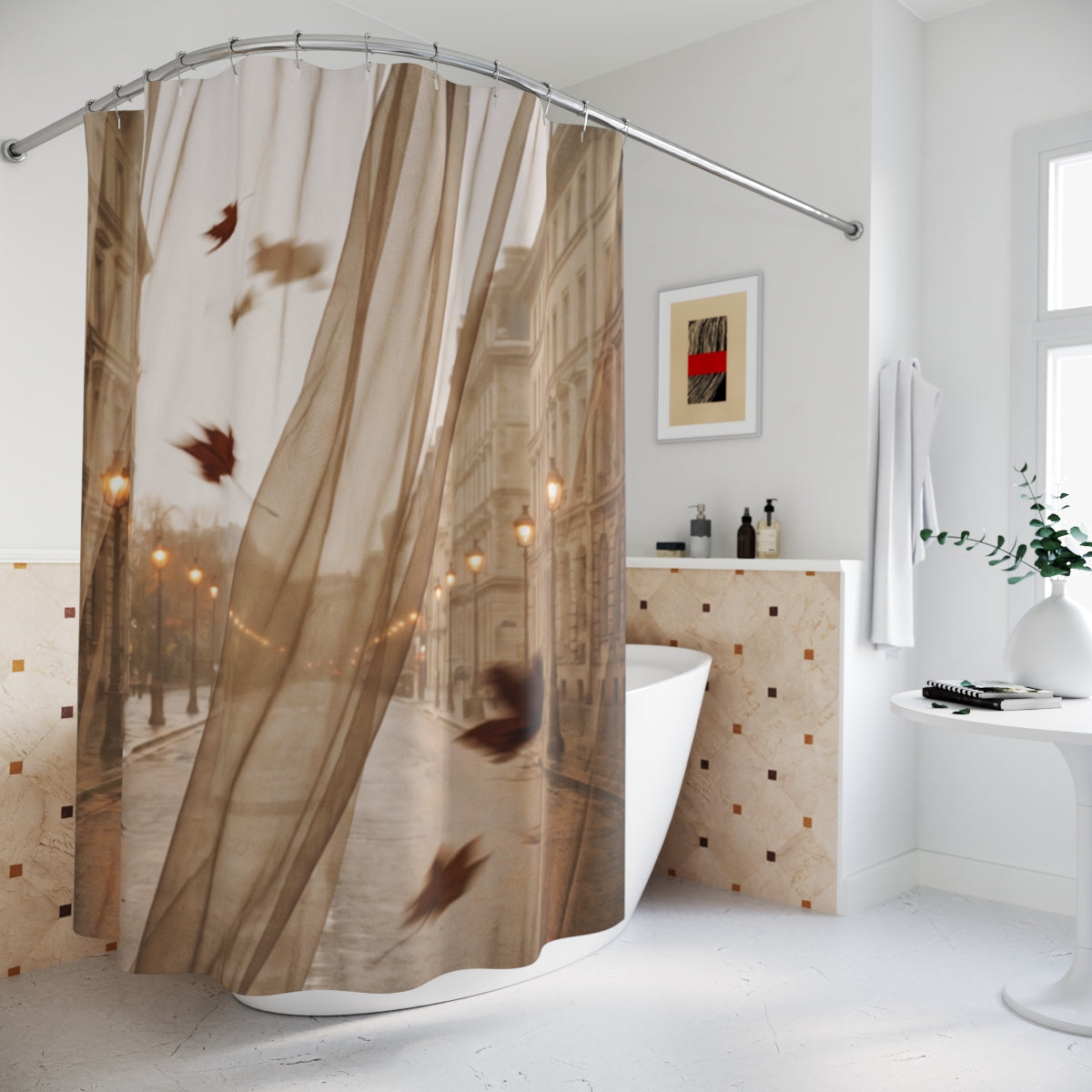 Shower Curtains - Paris Autumn Boulevard | Echovira Gallery