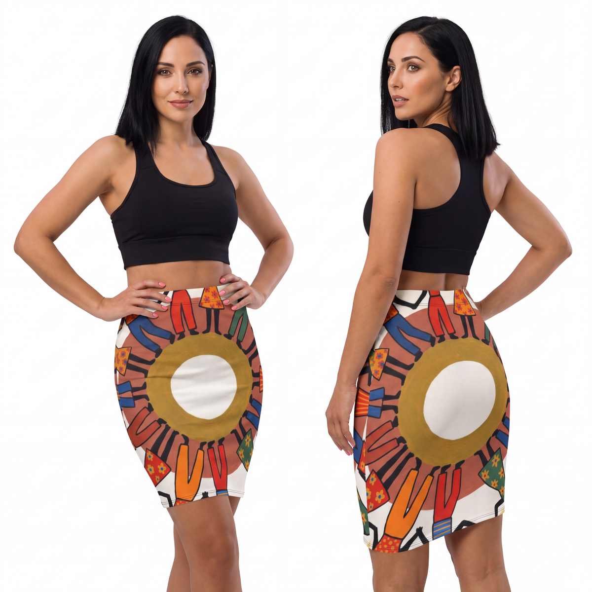 Women's Pencil Skirt - Unity Mandala Folk Art | Echovira...
