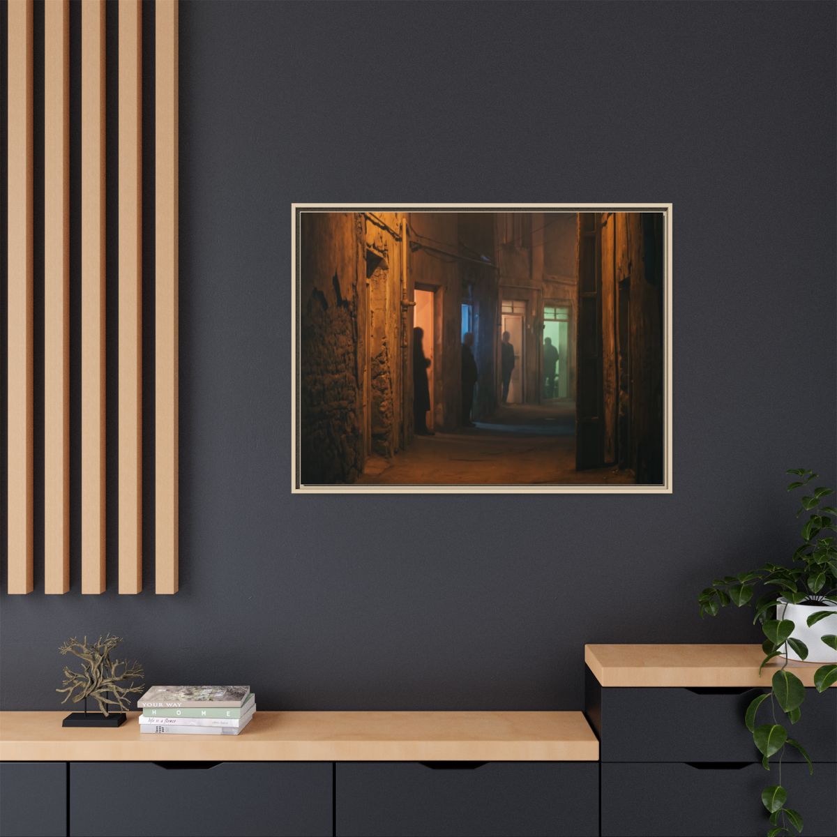 Matte Canvas, Framed - Shadowed Alleyway Mystery Art Print...
