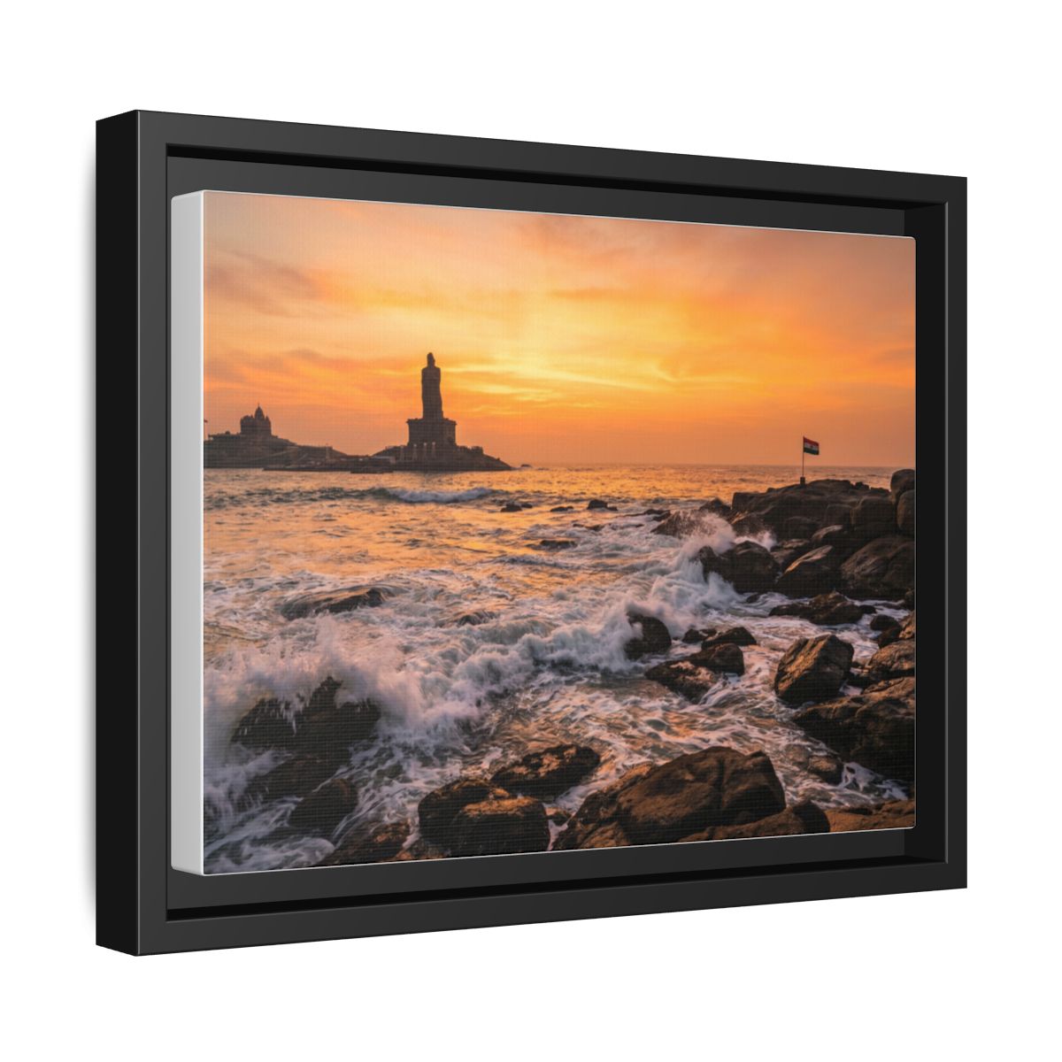 Framed Canvas - Golden Coast Dawn — Black / 1.25"