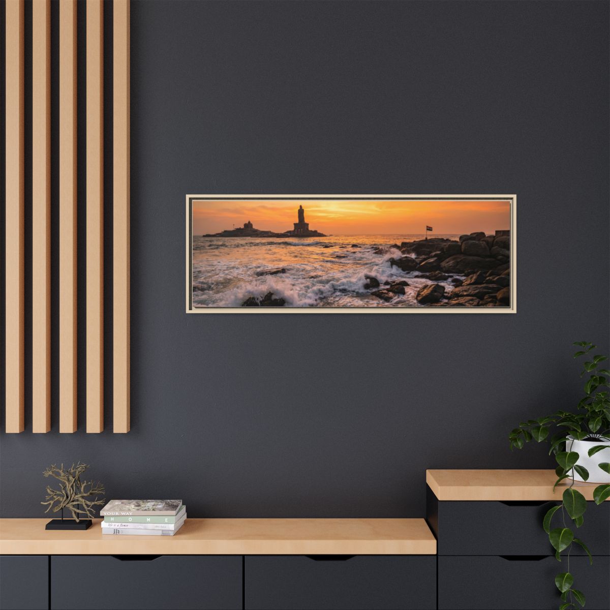 Framed Canvas - Golden Coast Dawn — Natural / 1.25"