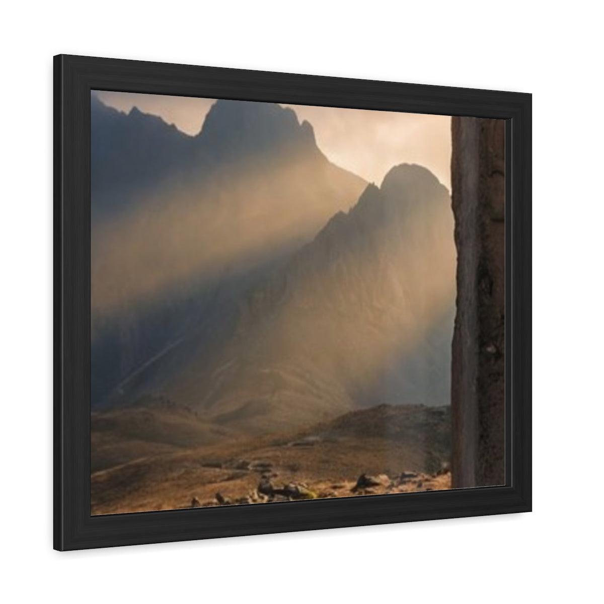 Framed Posters - Ancient Stone Column Mountain Sunset Art (10×8, 12×8, 11×9, 14×11, 17×11, 16×12, 18×12, 20×16, 24×16, 24×18, 30×20, 32×24, 36×24, 40×26 & 48×32)