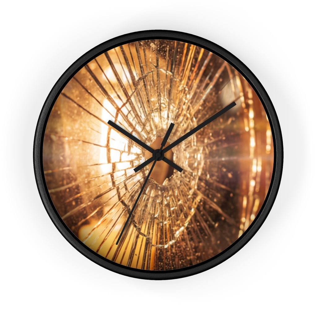 Wall Clock - Shattered Amber Glass Art | Echovira Gallery