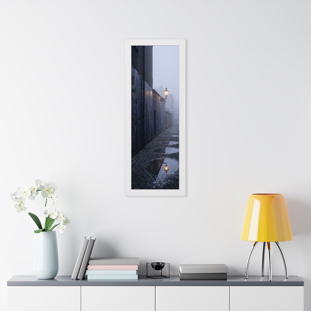 Framed Vertical Poster - Cobblestone in Mist — White (11×14...
