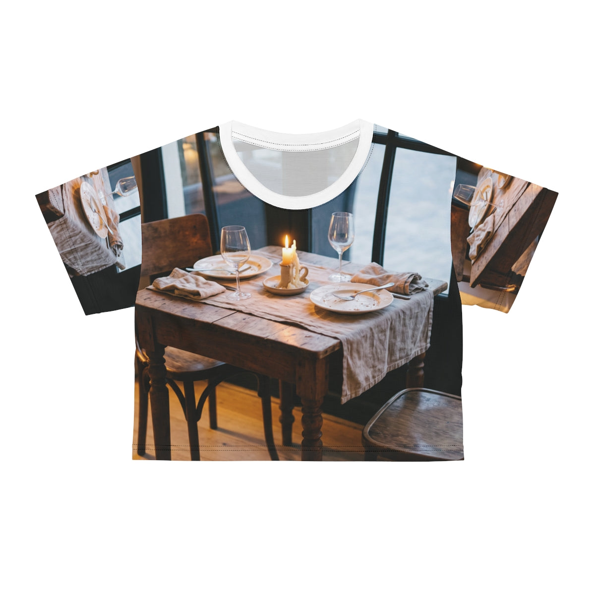 Crop Tee - Bistro Romance Fitted Top | Echovira Gallery