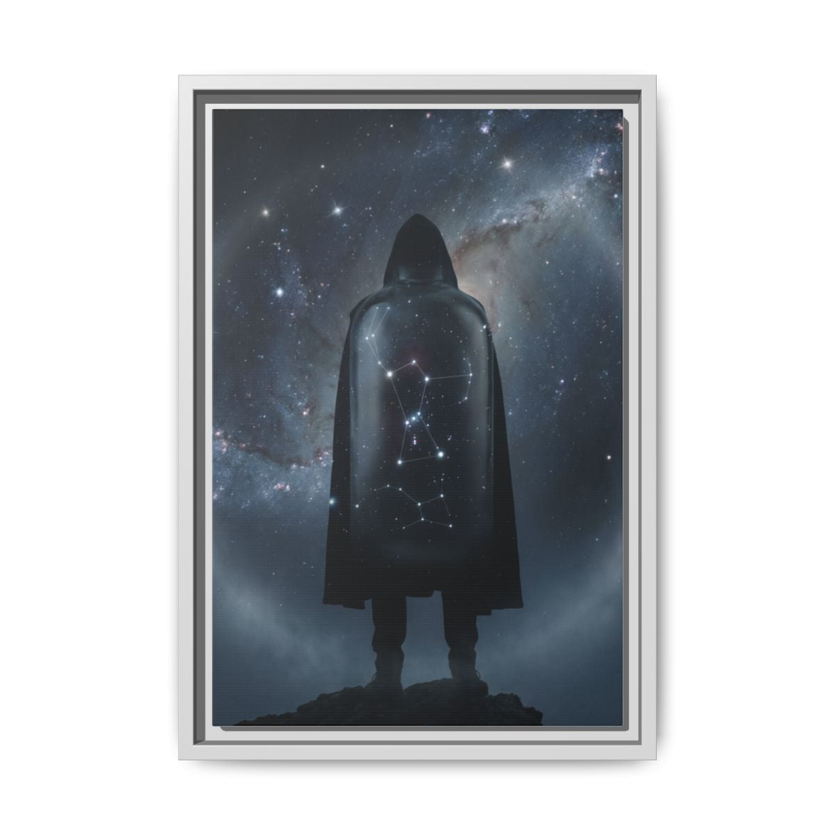Framed Matte Canvas - Cosmic Sentinel — White / 1.25" (8×10, 9×12, 11×14, 12×16, 10×20, 12×18, 16×20, 16×24, 18×24, 12×36, 20×24, 16×32, 20×30, 24×30, 24×32, 16×48, 24×36, 24×48, 30×40, 20×60, 32×48, 30×60 & 40×60)