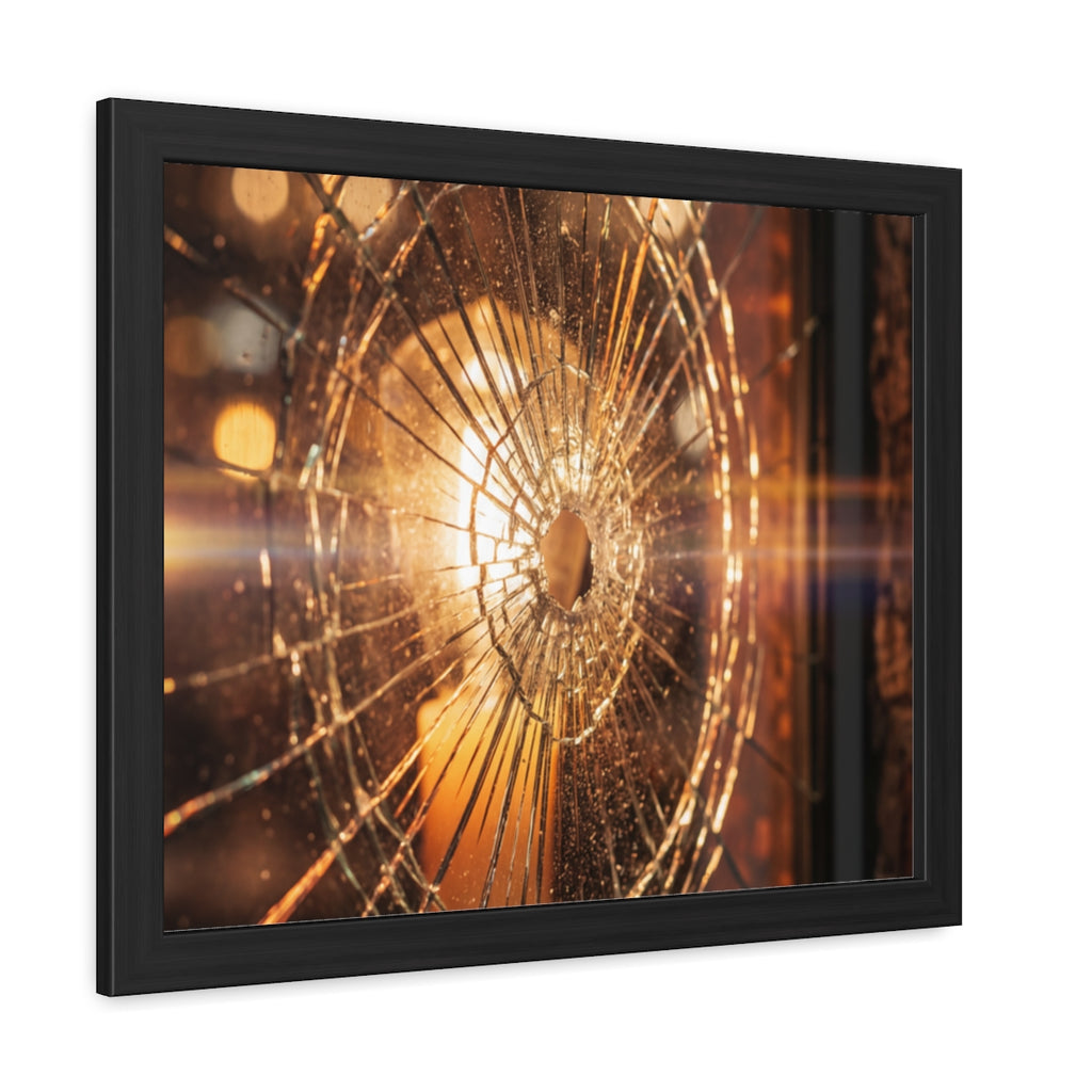 Framed Posters - Shattered Glass Art - Golden Fracture —......
