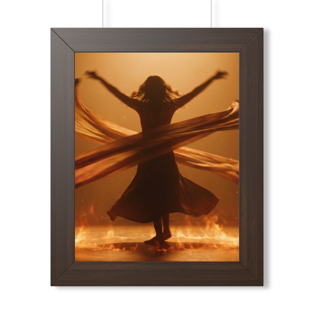 Framed Vertical Poster - Fire Dance Ascent — Walnut (11×14...