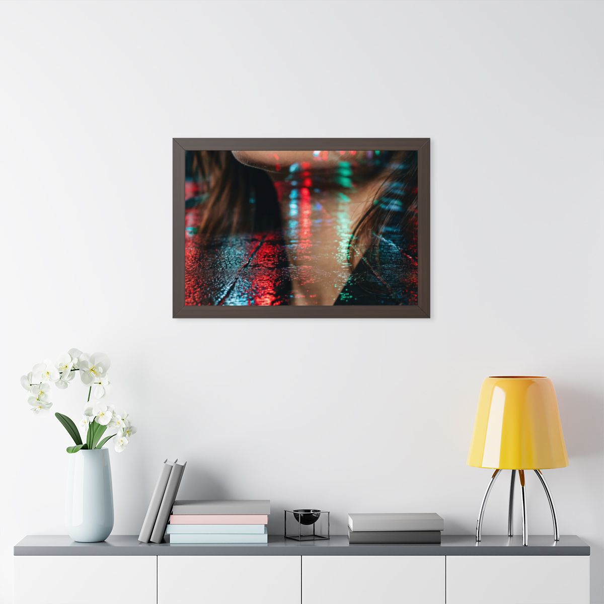 Framed Horizontal Poster - Neon Dreams Rain Portrait —... |...