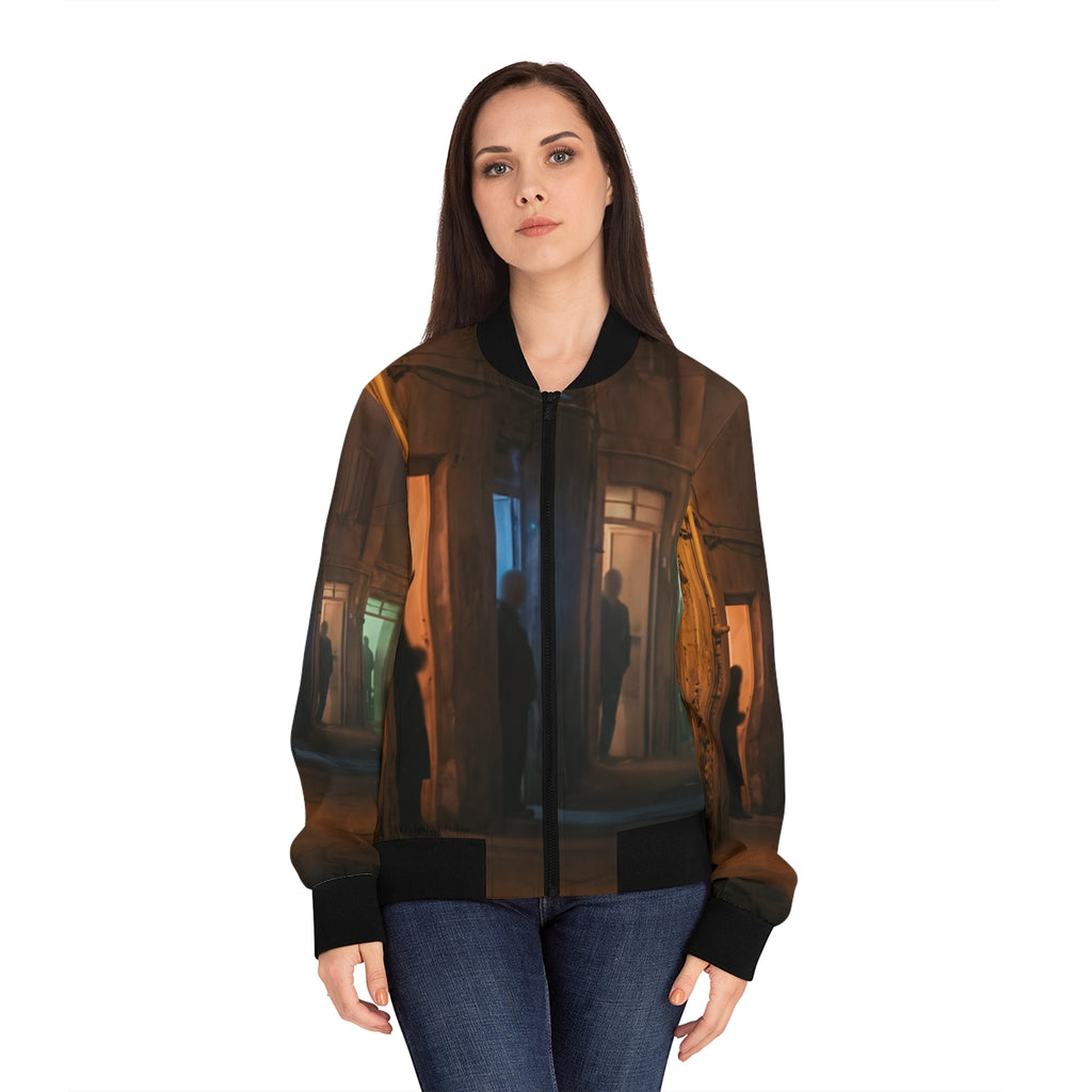 Women's Bomber Jacket - Shadowed Alleyway Mystery Art Print...