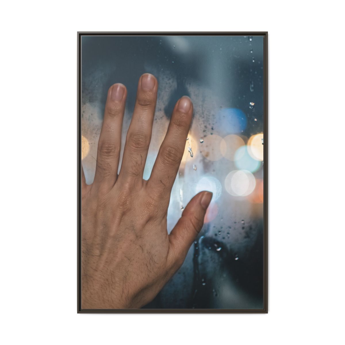Espresso Framed Canvas Rainy City Window
