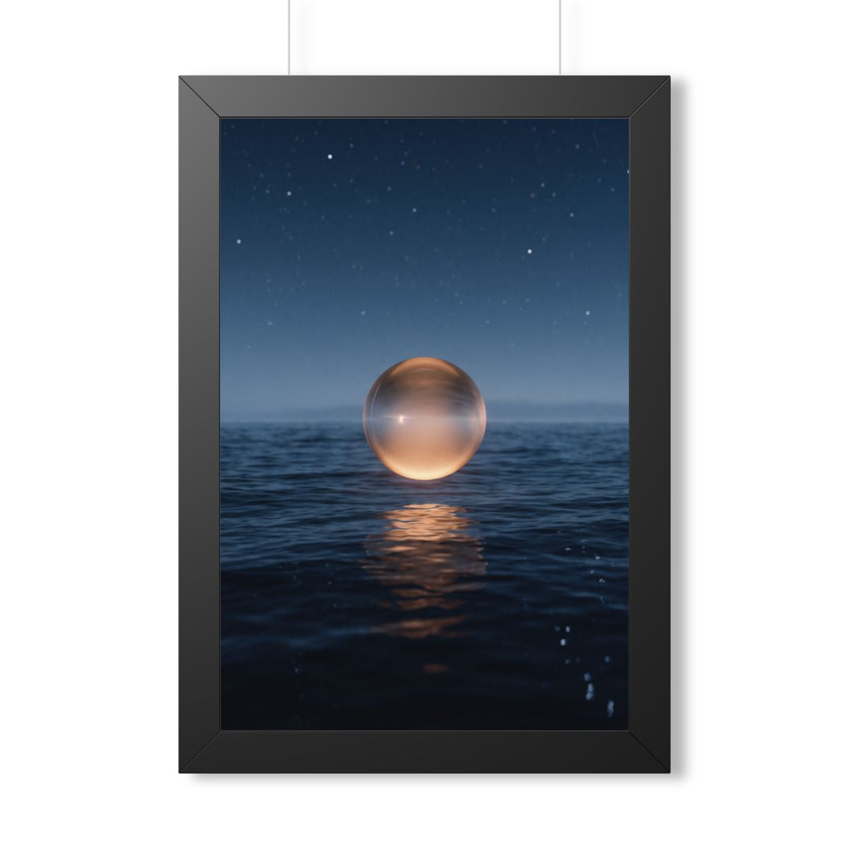 Framed Vertical Poster - Glowing Ocean Horizon — Black... |...