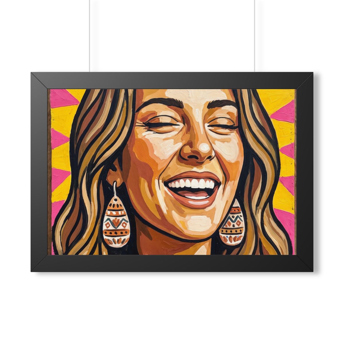 Framed Horizontal Poster - Radiant Joy Boho Pop Art Portrait...