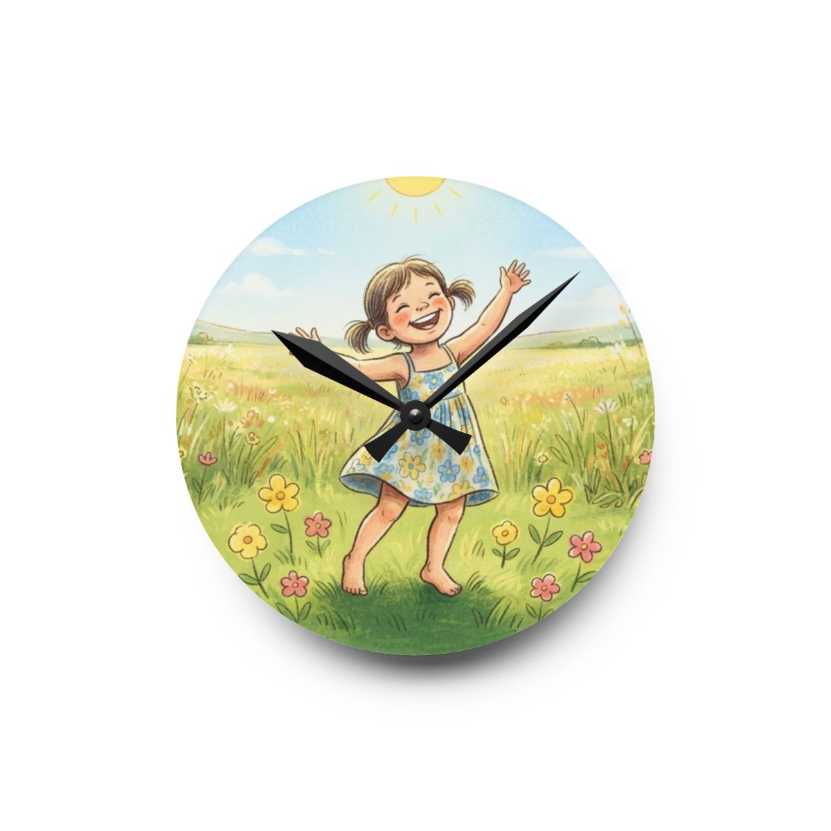 Acrylic Wall Clock - Sunlit Meadow Time | Echovira Gallery