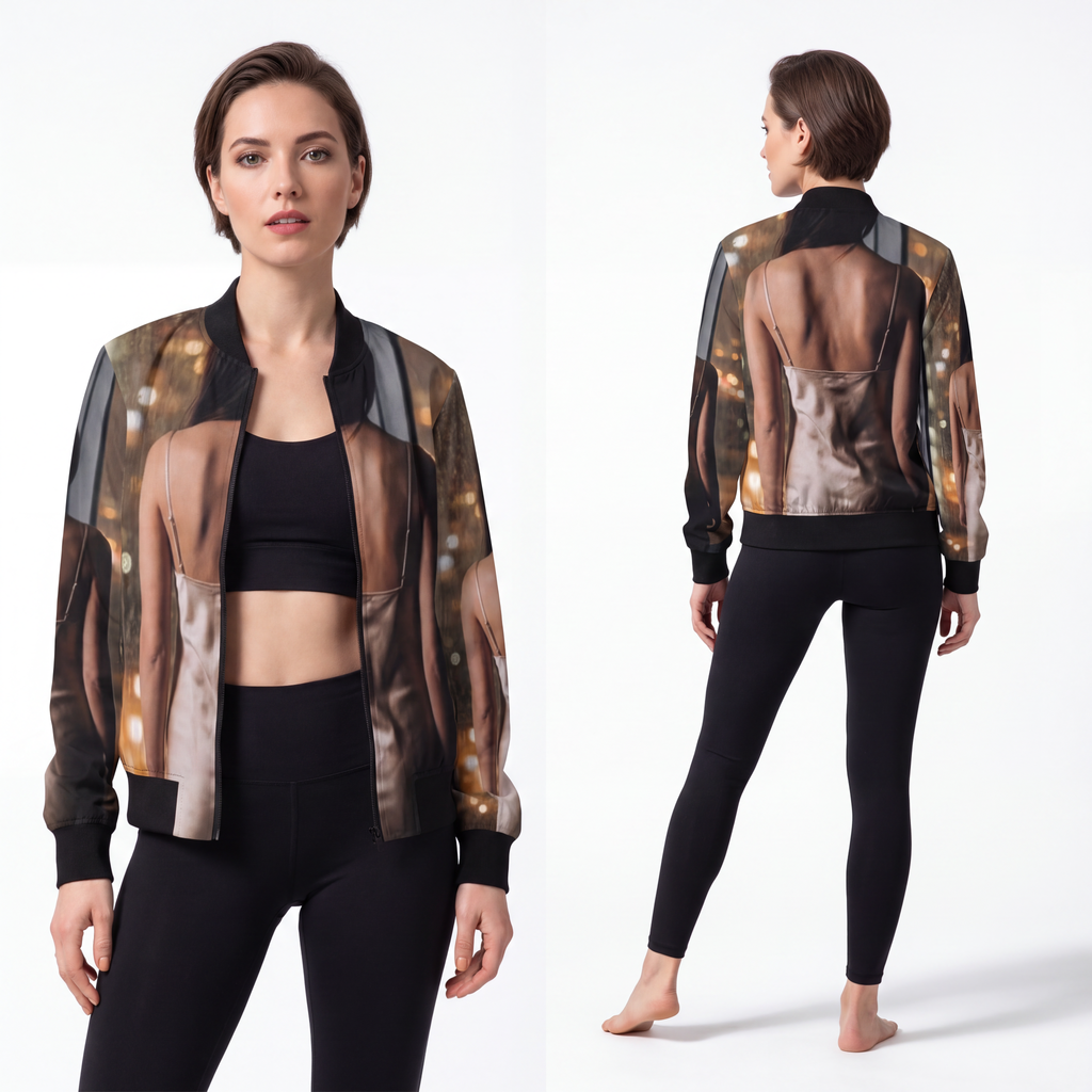Women's Bomber Jacket - Rainscape Shimmer | Echovira Gallery