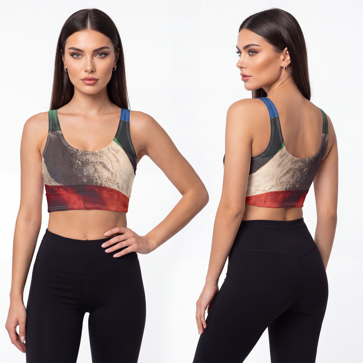 Polyester Sports Bra - Vintage Persian Lion and Sun Flag Art...