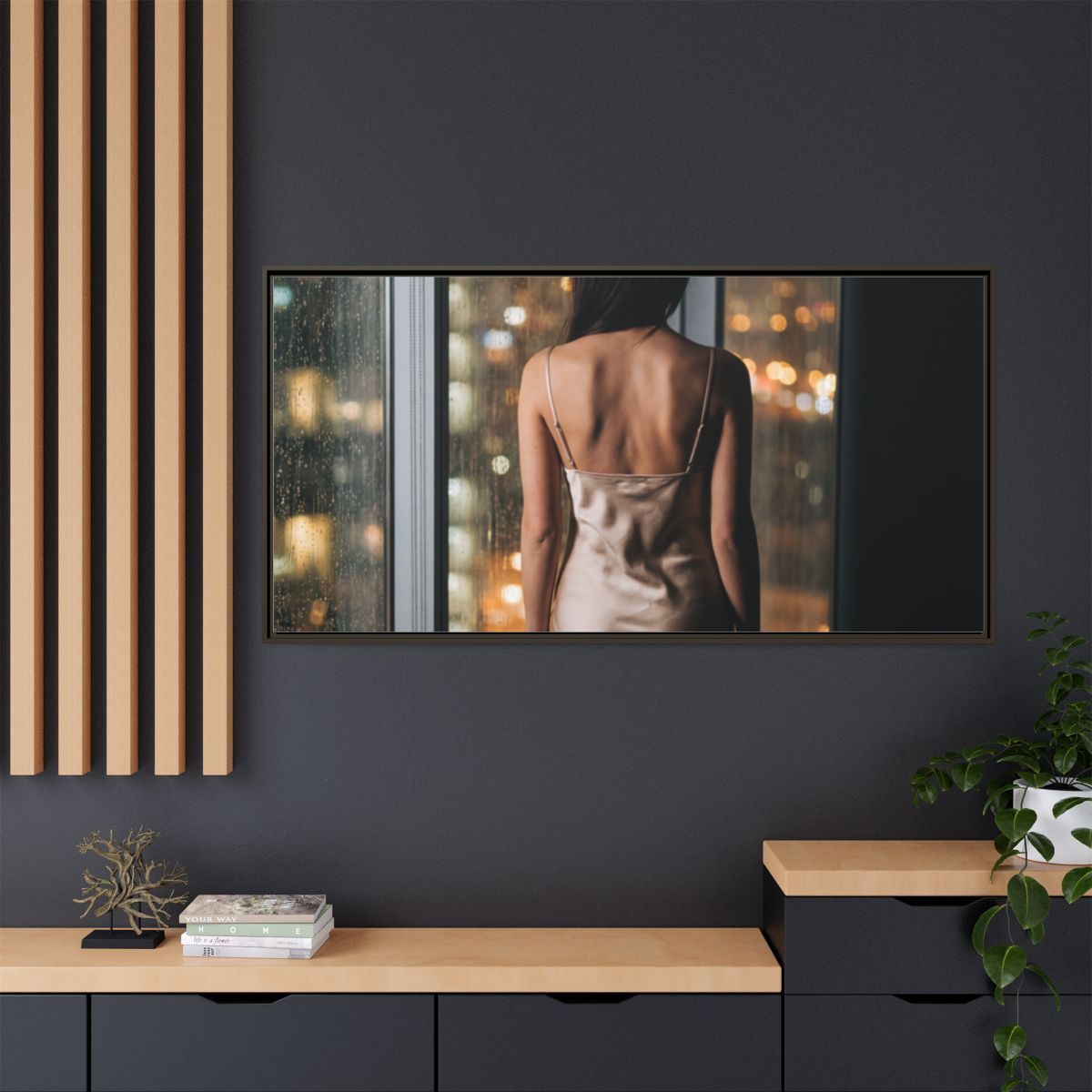 Framed Canvas - Midnight Rain Masterpiece — Espresso / 1.25"