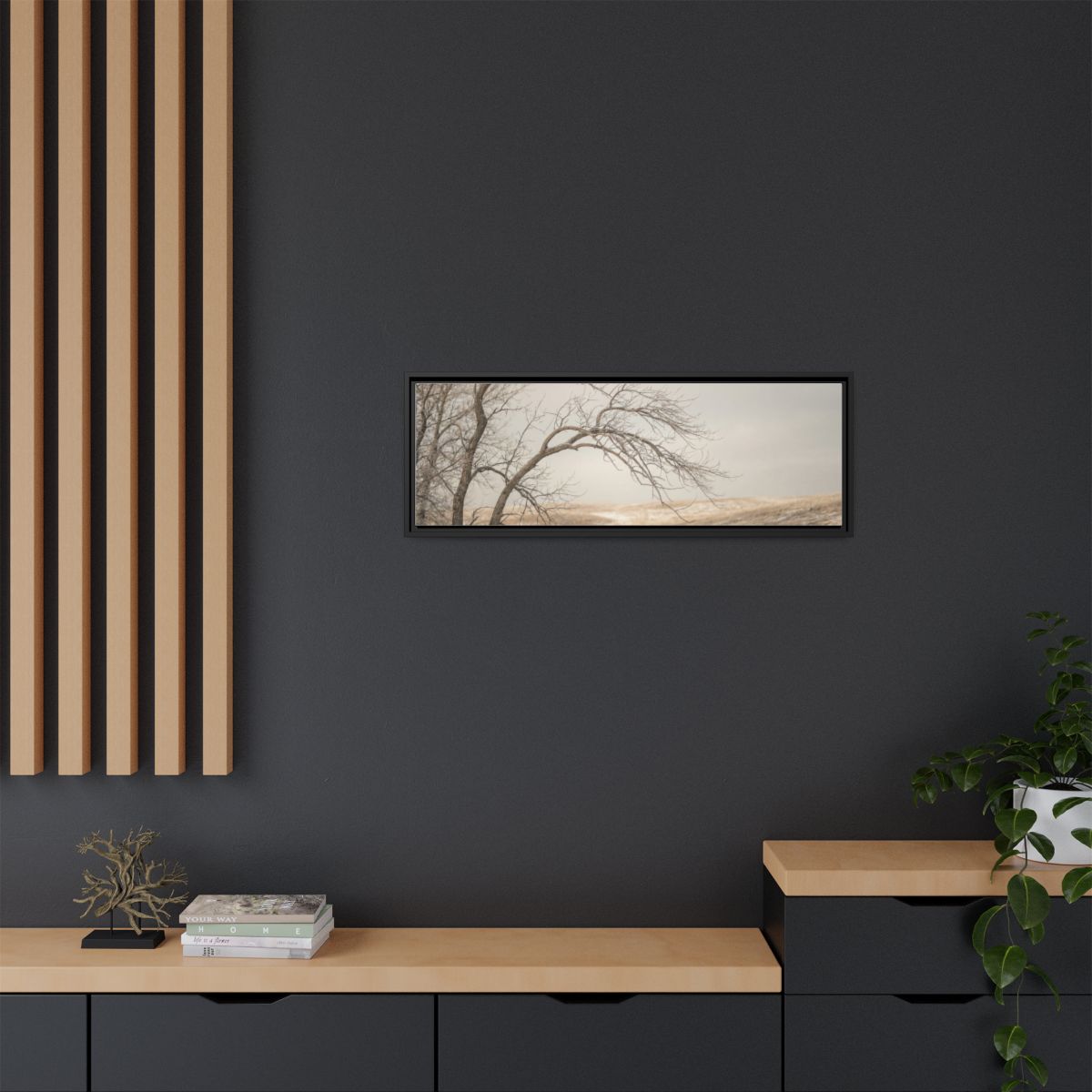 Framed Canvas Art - Minimalist Winter — Black / 1.25"