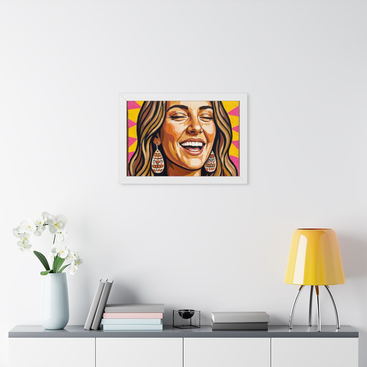 Framed Horizontal Poster - Radiant Joy Boho Pop Art Portrait...