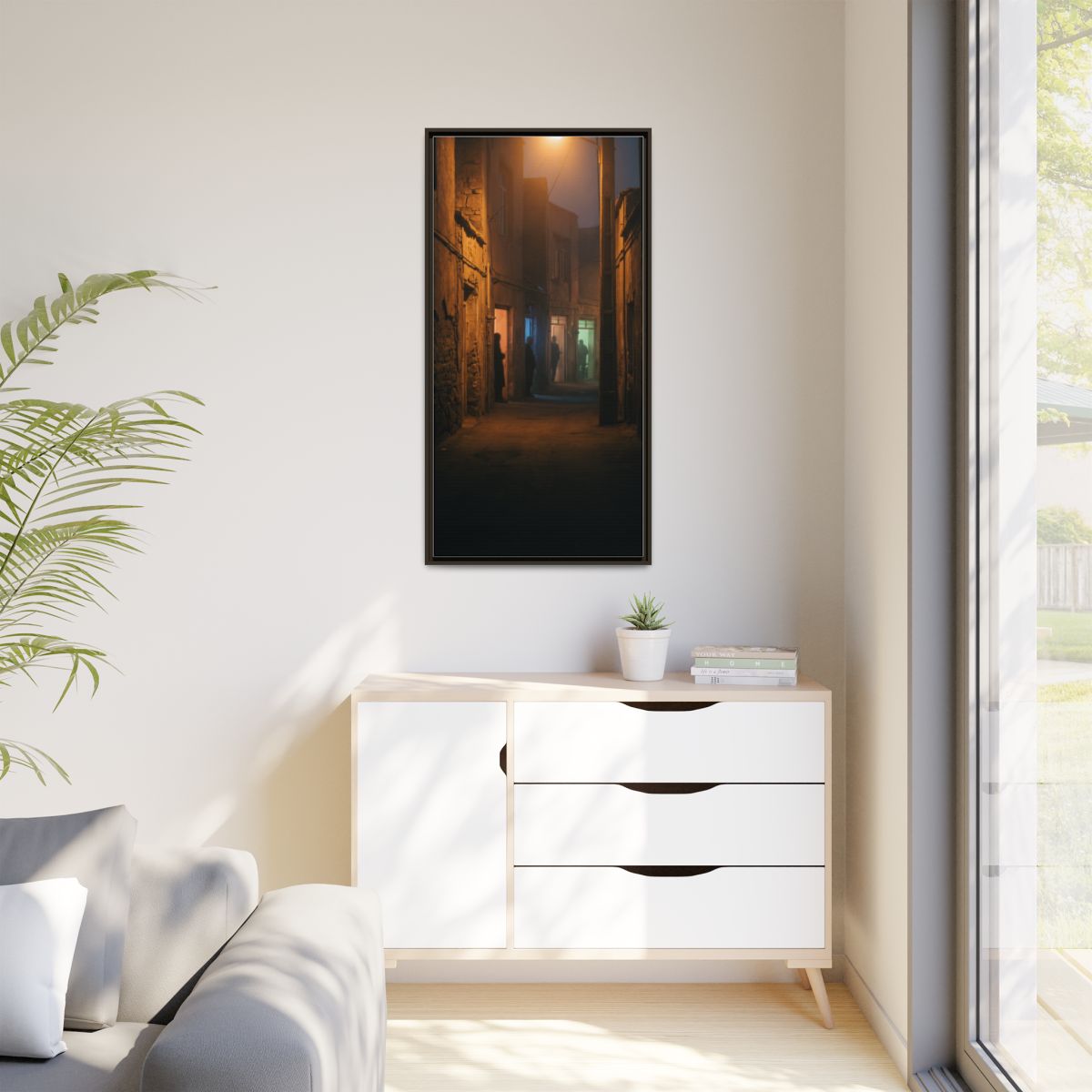 Matte Canvas, Framed - Shadowed Alleyway Mystery Art Print...