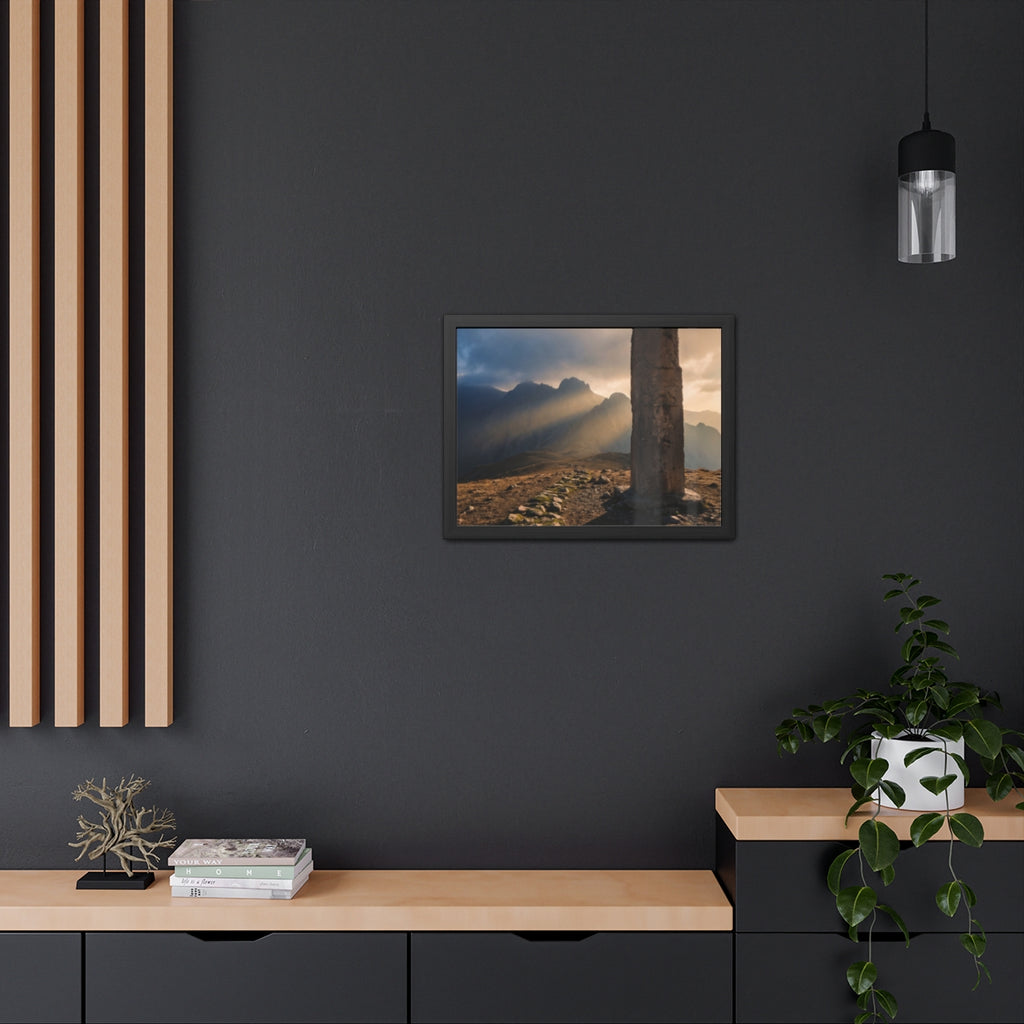 Framed Posters - Ancient Stone Column Mountain Sunset Art......