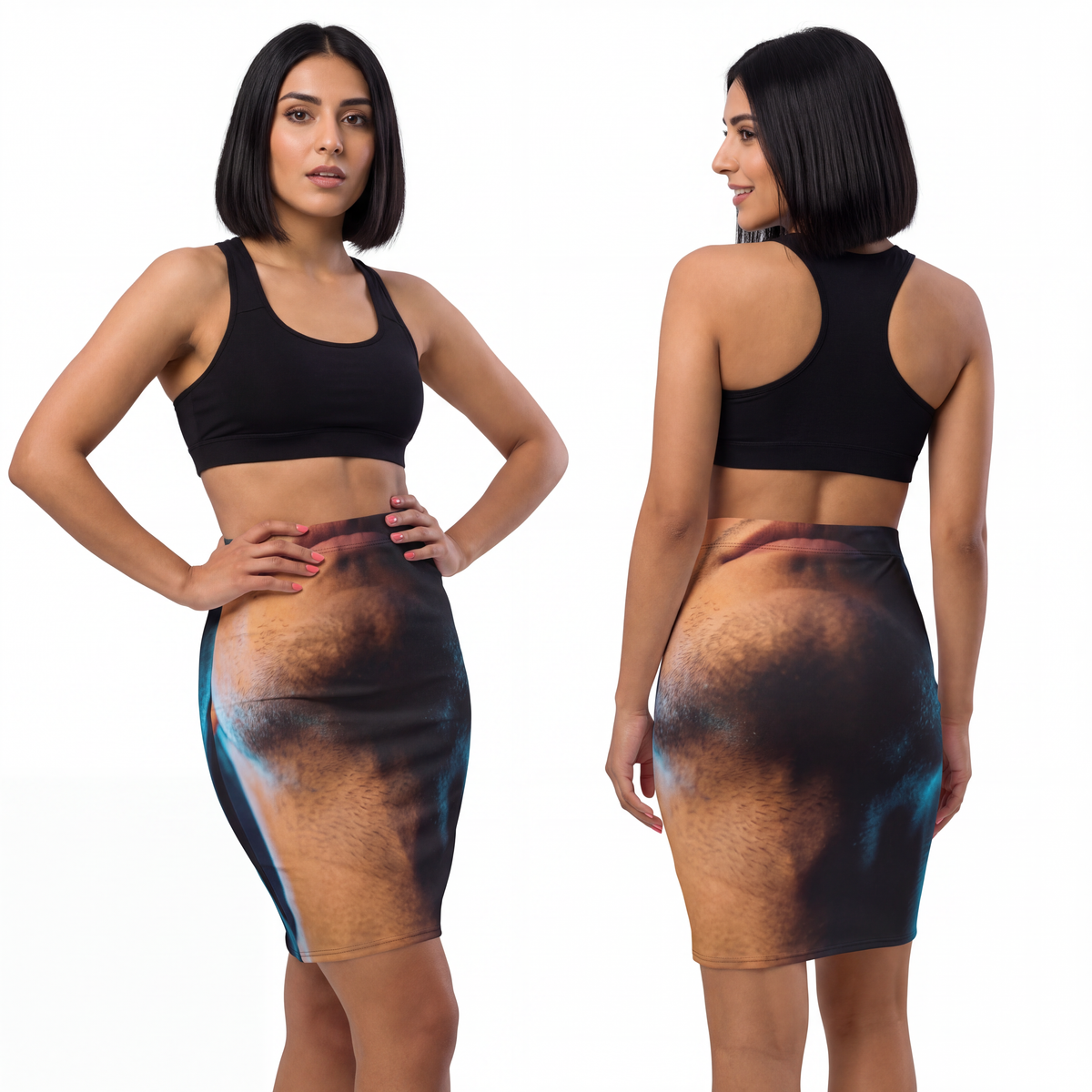 Women's Mid-Waist Pencil Skirt - Neon Horizon Portrait |...