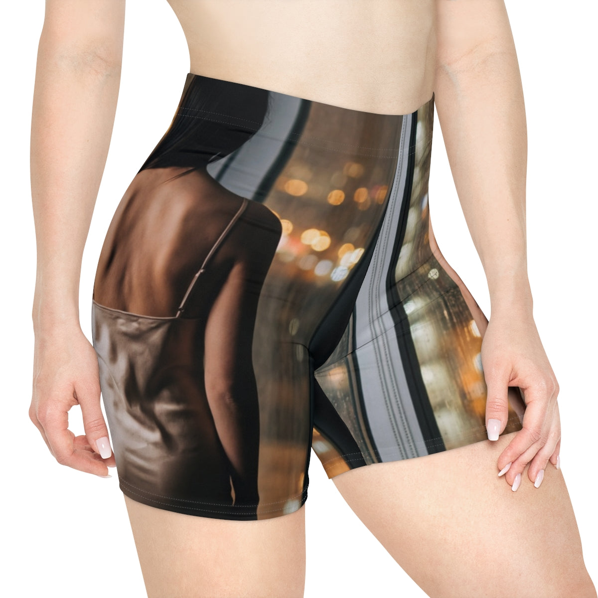 Women's Biker Shorts - Rainscape Grid | Echovira Gallery