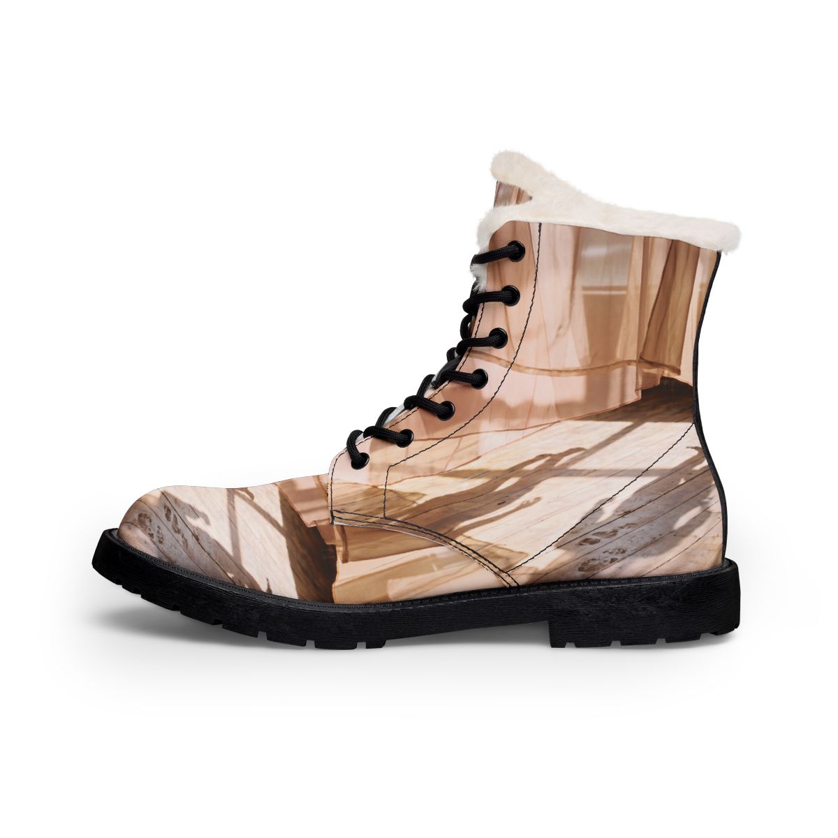 Men's Fur and Leather Boots Sunlit Studio Shadows