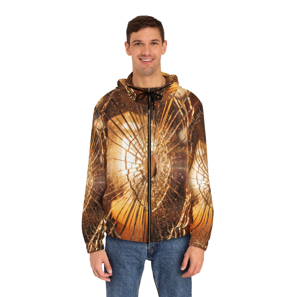 Men's Full-Zip Hoodie - Shattered Amber Glow Graphic Art |...