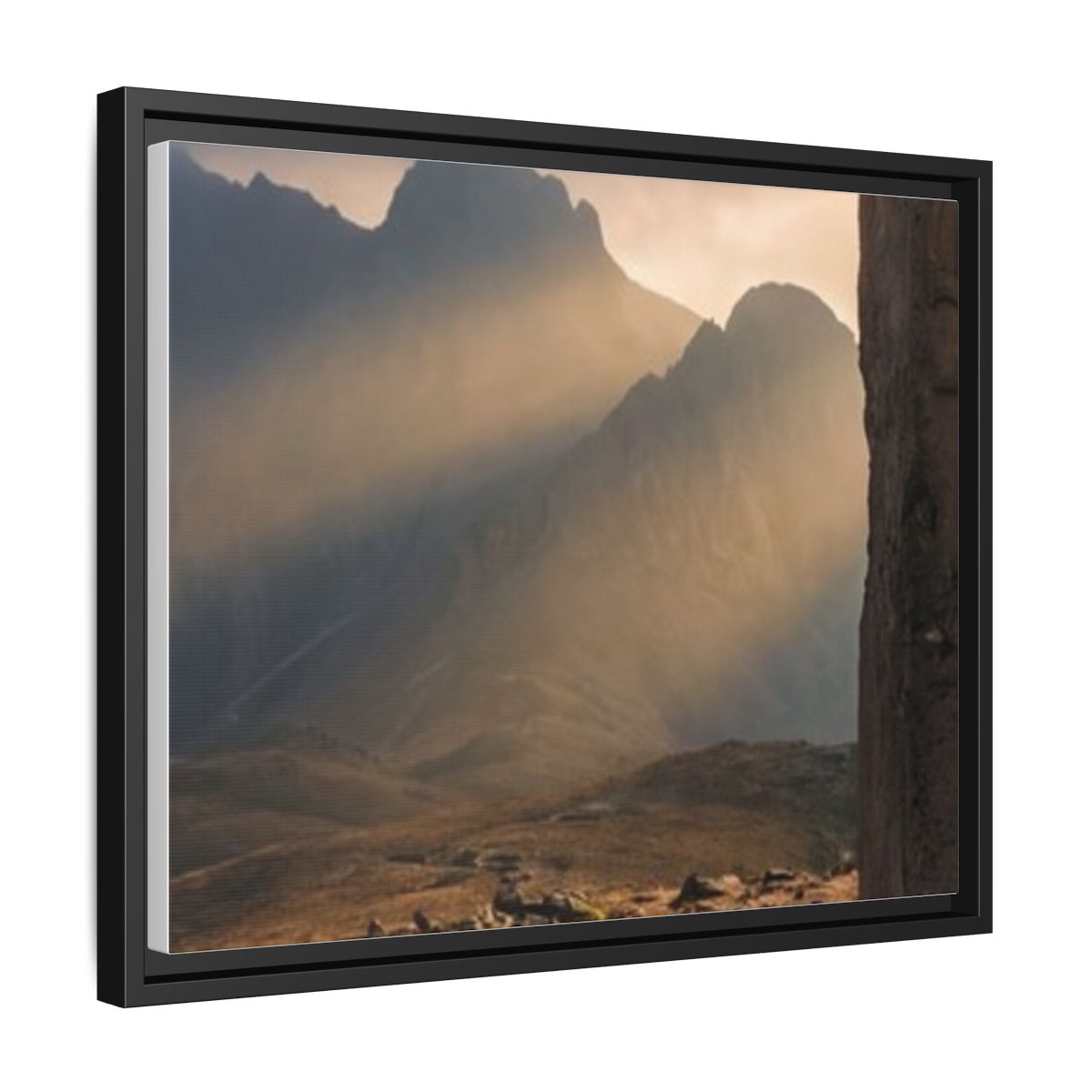 Matte Canvas, Framed - Ancient Stone Column Mountain Sunset Art (10×8, 12×9, 14×11, 16×12, 20×10, 18×12, 20×16, 24×16, 24×18, 36×12, 24×20, 32×16, 30×20, 30×24, 32×24, 48×16, 36×24, 48×24, 40×30, 60×20, 48×32, 60×30 & 60×40)