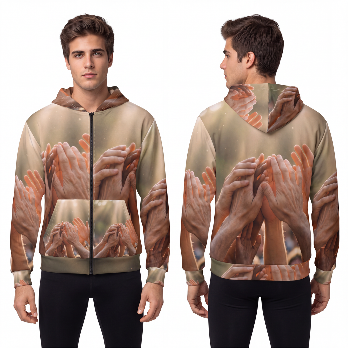 Men's Unisex Zip Hoodie - Golden Rays of Unity Wall Art |...