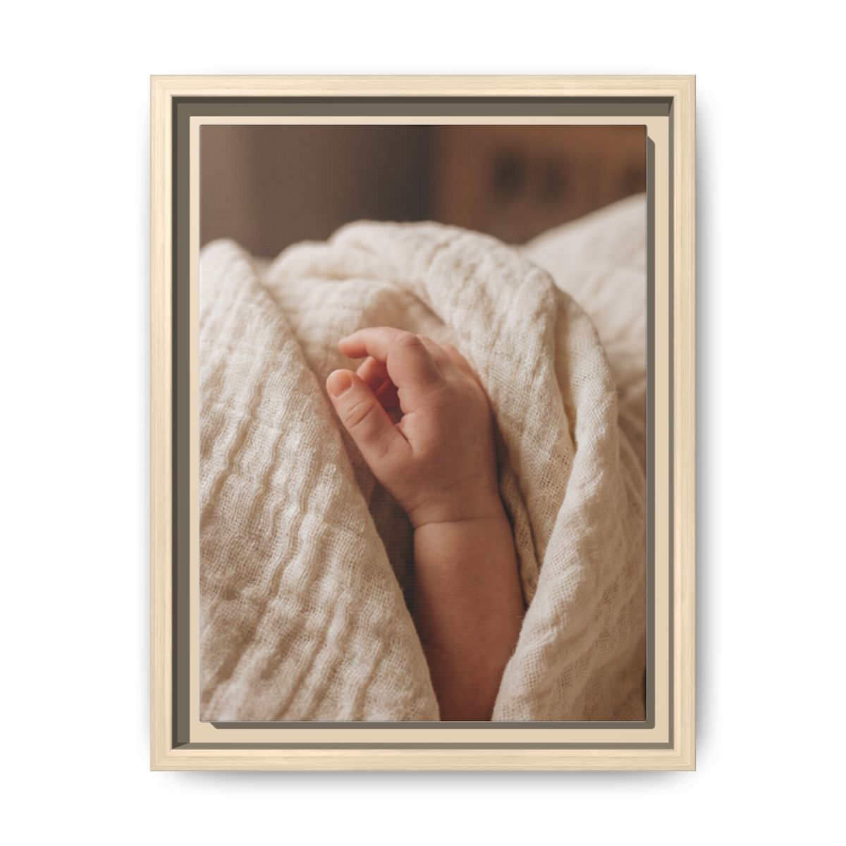 Framed Matte Canvas - Tender Newborn Hand (8×10, 9×12, 11×14, 12×16, 10×20, 12×18, 16×20, 16×24, 12×36, 18×24, 20×24, 16×32, 20×30, 24×30, 16×48, 24×32, 24×36, 24×48, 20×60, 30×40, 32×48, 30×60 & 40×60)