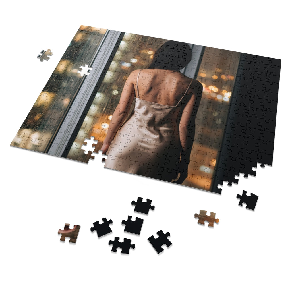 Jigsaw Puzzle with Tin - Cozy Rain Setup