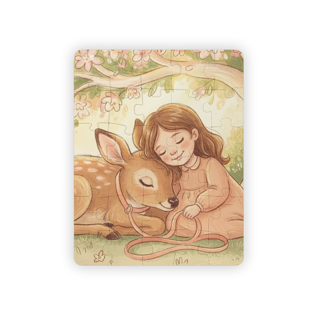 Kids' Puzzle, 30-Piece - Gentle Fawn & Girl Woodland Art......