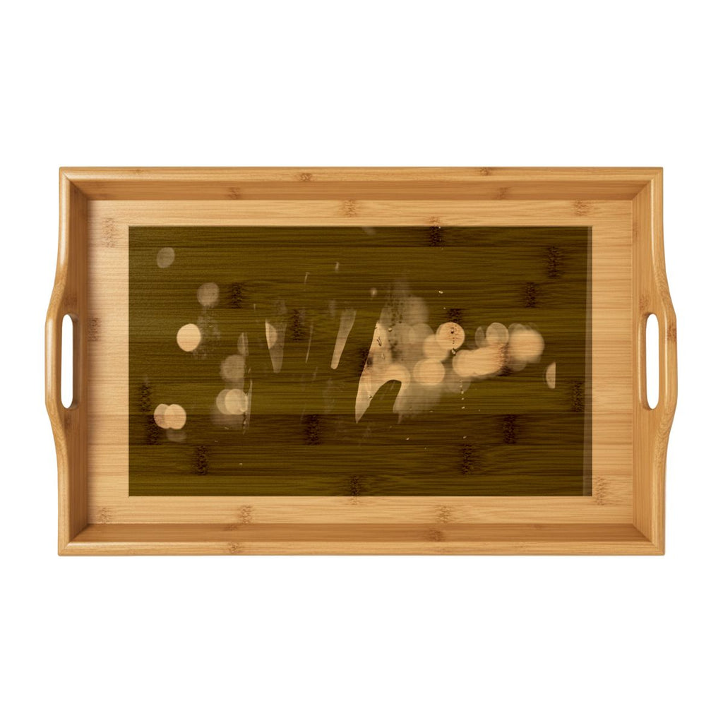 Bamboo Serving Tray with Rainy City Window Art