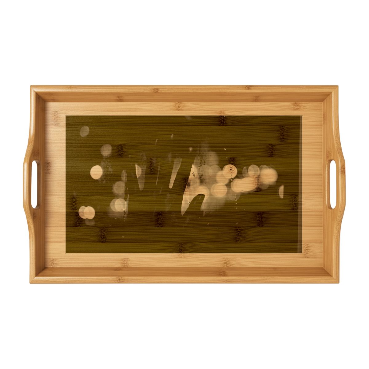 Bamboo Serving Tray with Rainy City Window Art