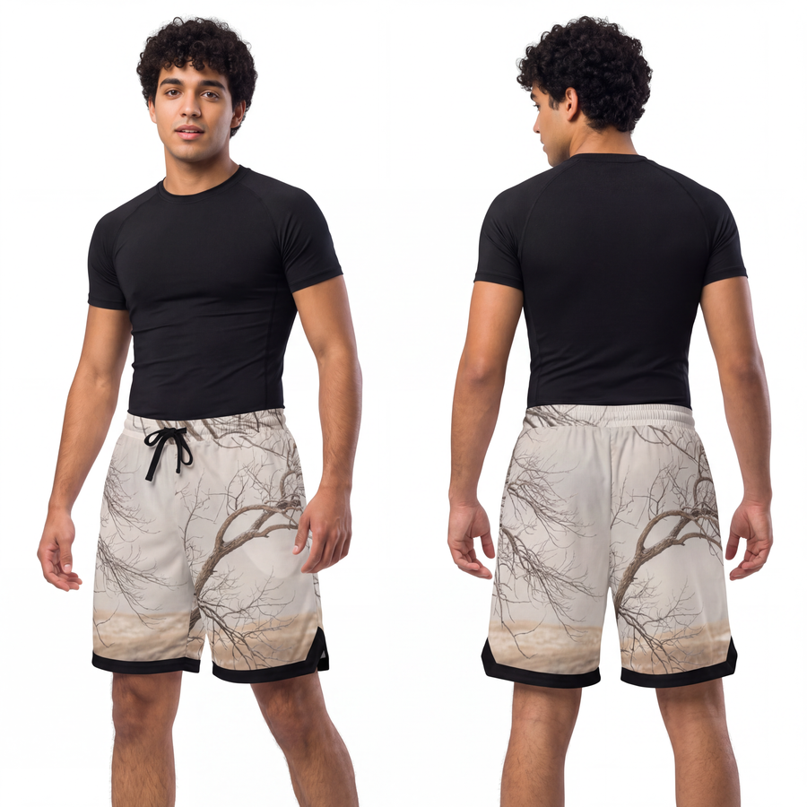 Men's Basketball Rib Shorts - Silent Branches Winter Landscape Art
