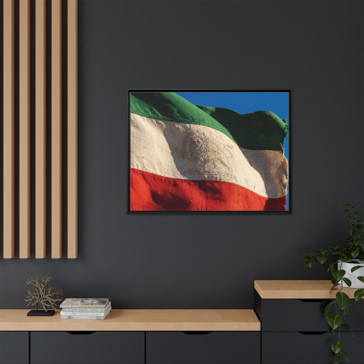 Framed Canvas Art - Distressed Flag — Black / 1.25"