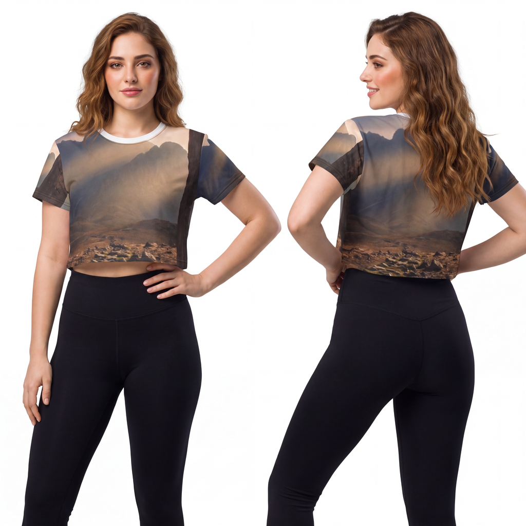 Crop Tee - Mystic Monolith Ancient Persian Mountain Art |...