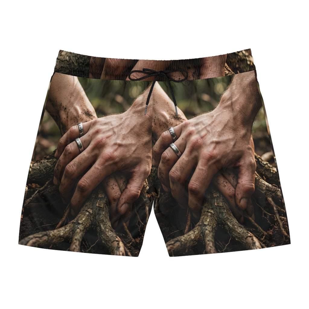 Men's Mid-Length Swim Shorts Forest Roots Art